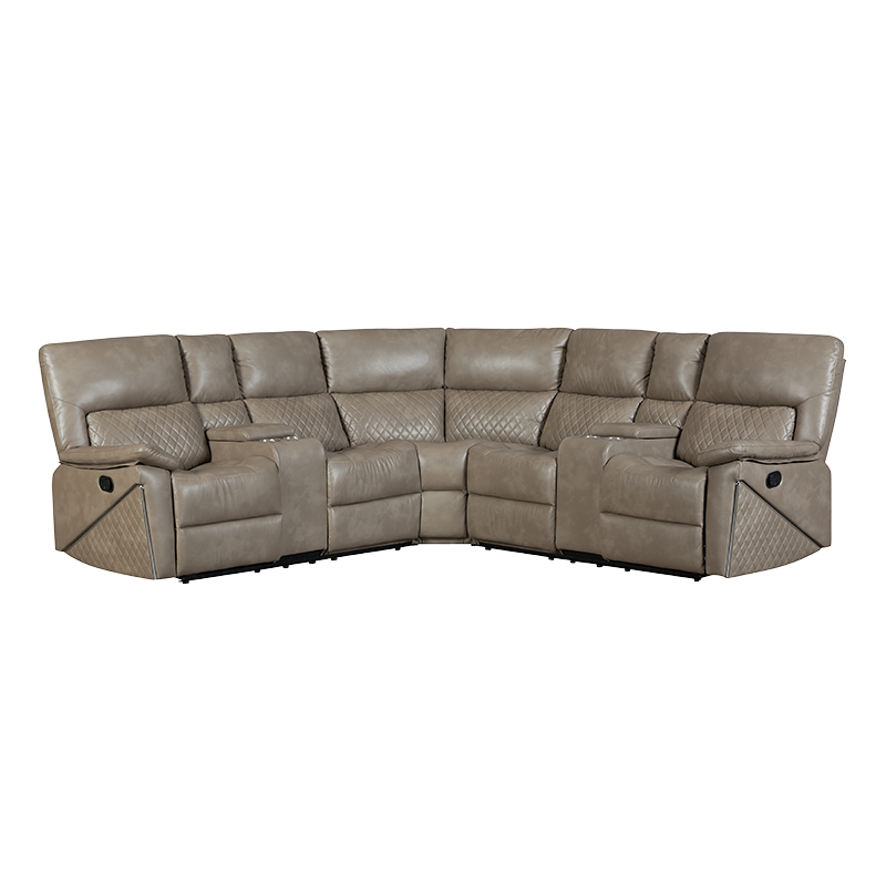 Canapé d'angle sectionnel à inclinaison manuelle 5 pièces avec porte-gobelets en brun
