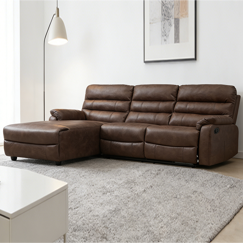 Canapé sectionnel modulaire trois places en cuir confortable en forme de L avec pouf