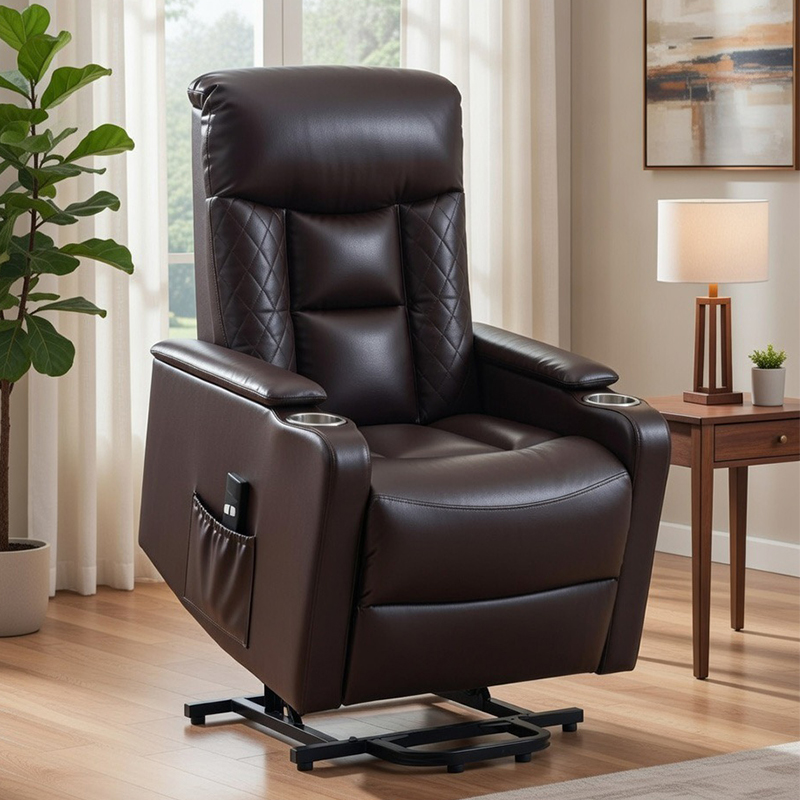 Sièges de cinéma maison en cuir respirant, fauteuil inclinable à levage électrique avec porte-gobelets pour personnes âgées