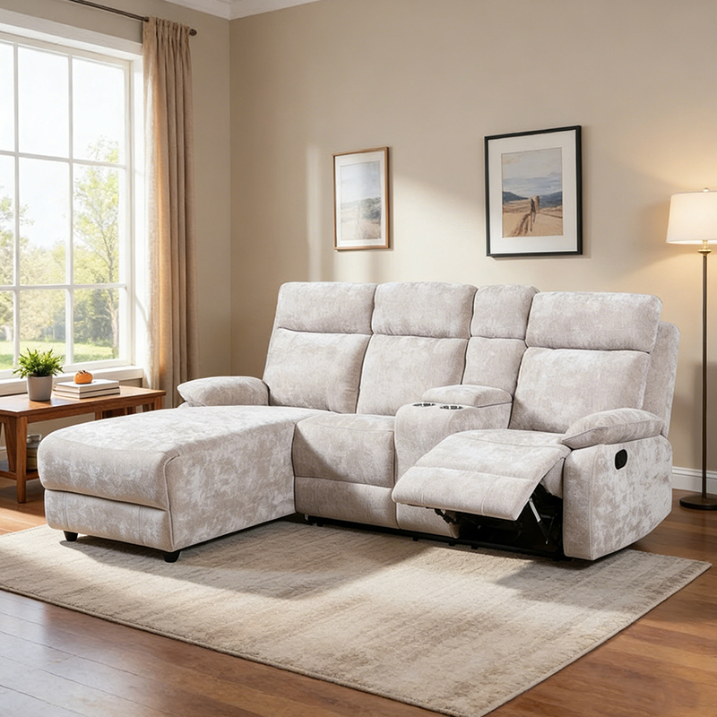 Canapé sectionnel méridienne en chenille avec pouf