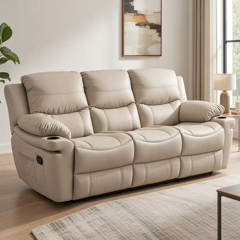 Canapé inclinable 3 places en cuir de 85,4 po avec accoudoirs rembourrés