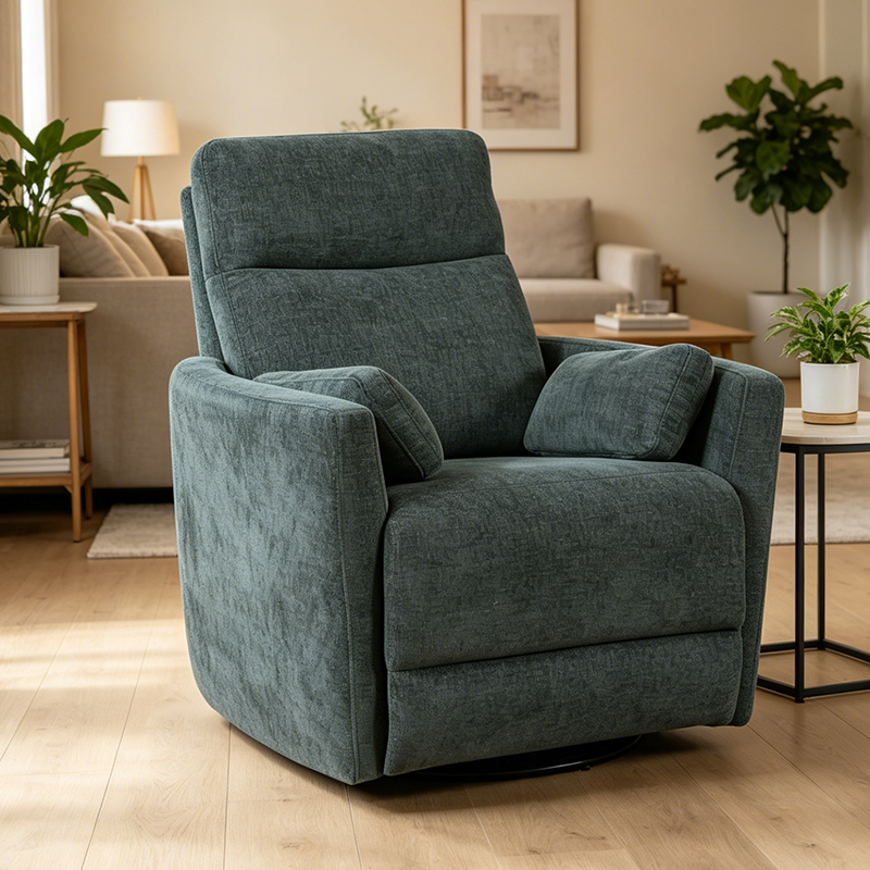 Fauteuil inclinable pivotant et coulissant en chenille moderne avec oreillers