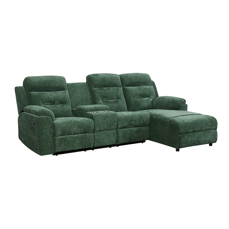 Canapé sectionnel vert à inclinaison manuelle pour 3 personnes avec console de rangement